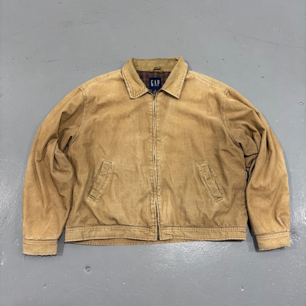 Gap Mens XL Corduroy Jacket Tan Full Zip Plaid Lined Workwear Vintage Style